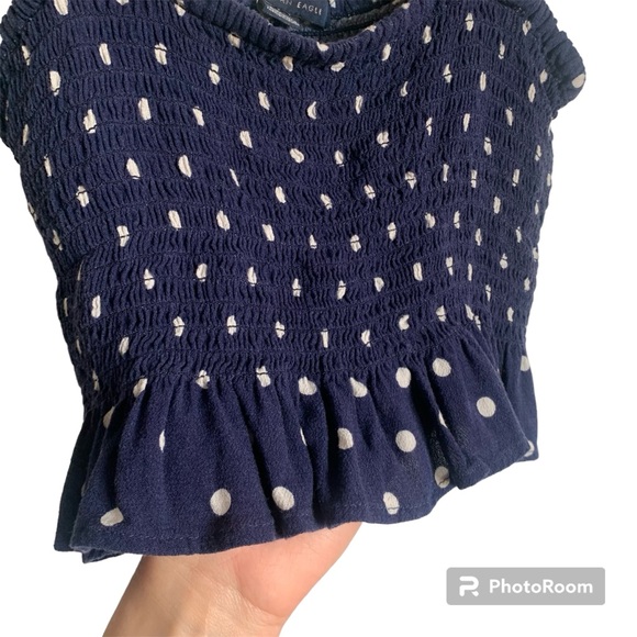 American Eagle Polka Dot Smocked Crop Top - Picture 4 of 9